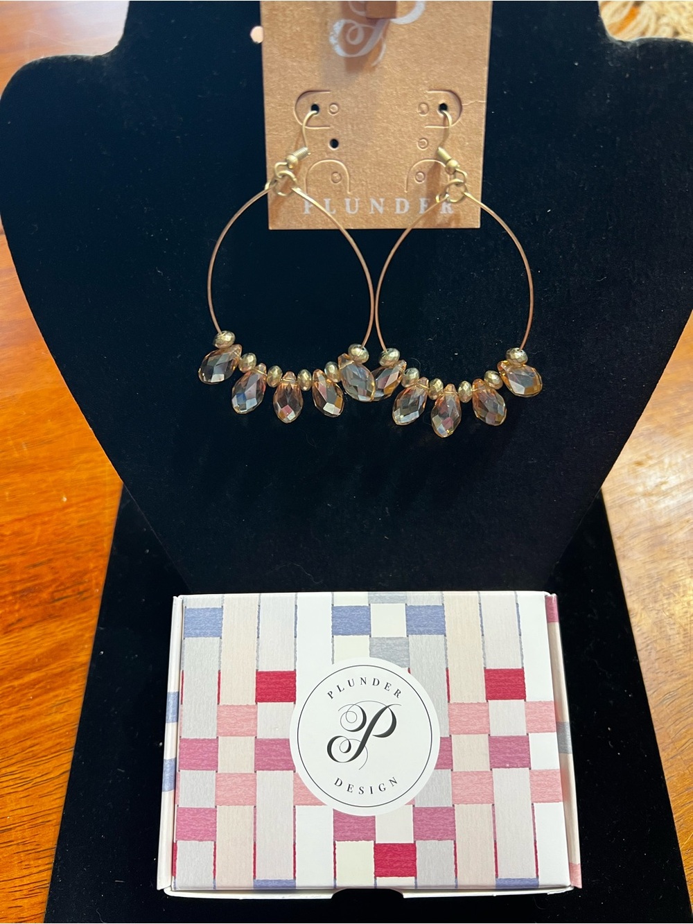 Gold Hoop Earrings with Smoky Crystal Drops